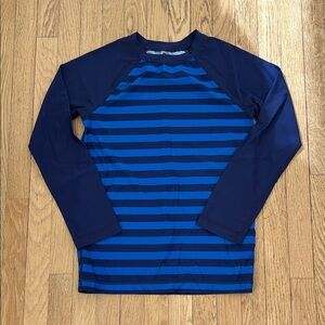 Tea Collection Navy & Royal Blue Striped Long-Sleeve Swim Rashguard size 14 NWOT